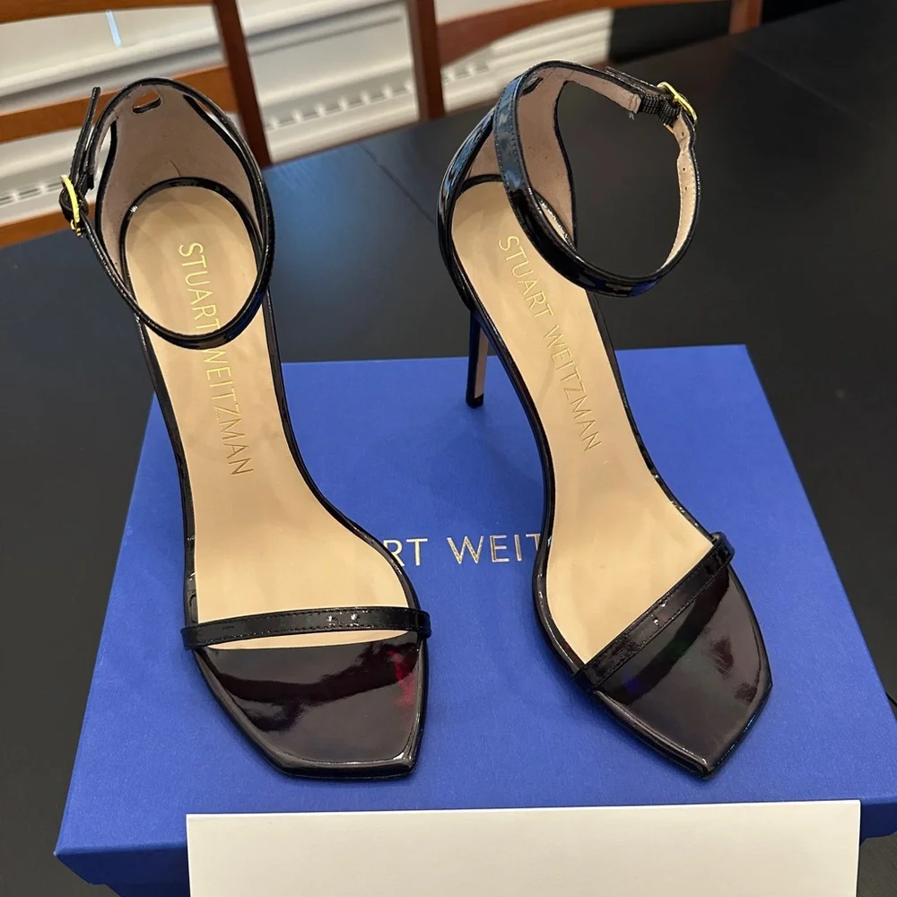 Stuart Weitzman Glossy Nudist Curve Black Heels - Picture 3 of 5